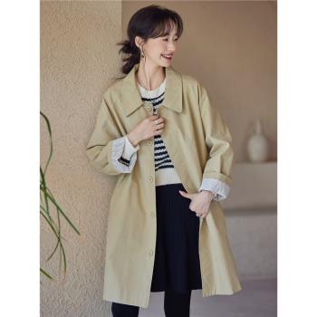 微胖女裝純棉風衣女中長款2025年春季新款寬松大碼高階感早春外套