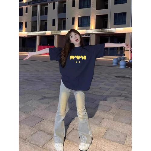 重磅純棉短袖t恤女2025夏季新款爆款設計感小眾美式寬松半袖上衣