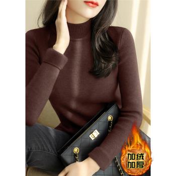 春季打底加絨加厚針織衫時尚半高領新款長袖修身保暖內搭毛衣女裝