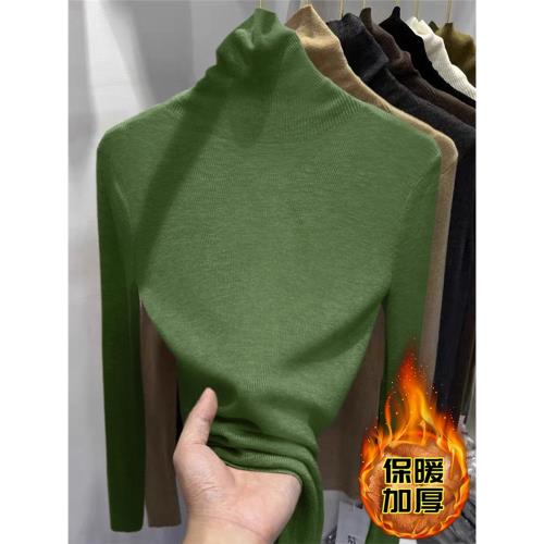 高級加厚款修身長袖毛衣針織衫時尚冬季羊毛堆堆高領內搭打底衫女