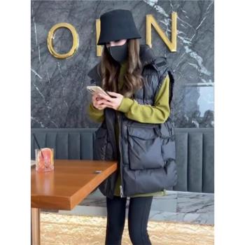 保暖羽絨棉服馬夾女2025秋冬新款寬松連帽中長款設計感坎肩外套潮
