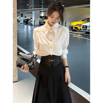 氣質翻領白色襯衫女春裝女款2025年新款設計感小眾通勤高階感上衣