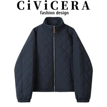 CIVICERA慵懶風寬松立領復古百搭格子棉服女秋冬款小個子棉衣外套