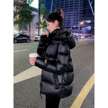 黑色羽絨棉服短款女2025冬季新款連帽小個子爆款麵包服保暖厚外套