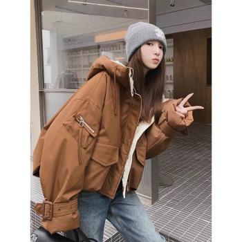 工裝羽絨棉服女冬季2025新款設計感派克服連帽小個子短款棉衣棉襖