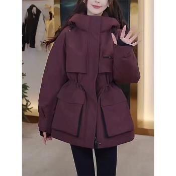 中長款羽絨棉服女2025年冬季新款收腰時尚顯瘦百搭工裝外套厚棉襖