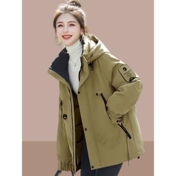 沖鋒衣女款2025冬季新款時尚寬松夾棉加厚派克服爆款羽絨棉服外套
