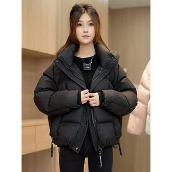 短款棉服外套女2025冬新款爆款小個子連帽寬松加厚保暖黑色麵包服