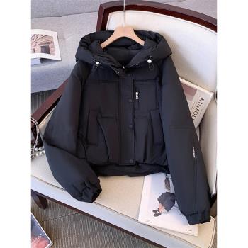 黑色羽絨棉衣棉服女冬季2025新款小個子爆款洋氣工裝外套連帽棉襖