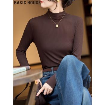 Basic House/百家好復古雅丹風內搭半高領打底衫女士2025春季新款