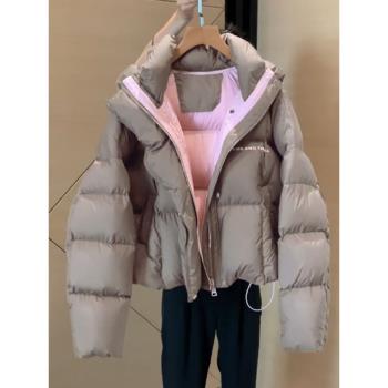 高階感超好看灰色短款羽絨棉服女冬季2024新款洋氣麵包服加厚外套
