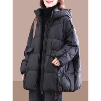黑色羽絨棉服女2025新款中長款棉衣棉襖洋氣寬松大碼麵包服外套