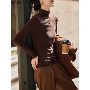 Basic House/百家好美拉德半高領打底衫內搭正肩長袖T恤女款春季