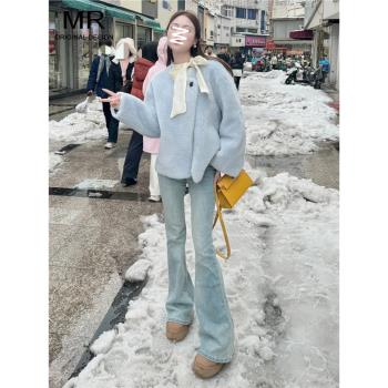 美式高腰微喇牛仔褲女2025年春季新款修身顯瘦小個子馬蹄喇叭褲子