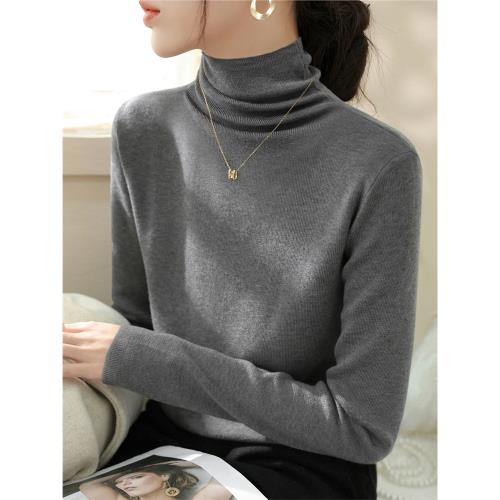 冬季百搭套頭修身長袖內搭打底衫2024年堆堆高領時尚簡約上衣毛衣