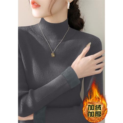 一體加絨加厚內搭打底上衣半高領毛衣深灰色長袖針織衫女冬季新款