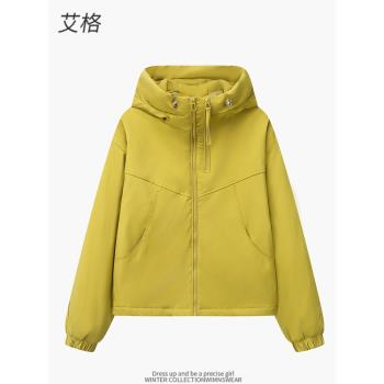 艾格新款爆款冬季夾棉加厚沖鋒衣女長袖連帽派克服防風加絨外套韓