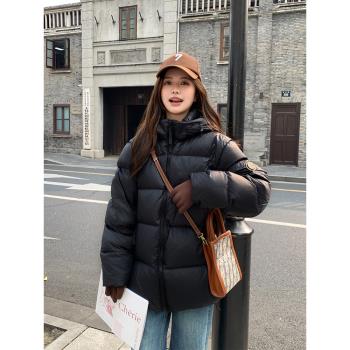 黑色短款羽絨服女冬季2024新款時尚學生寬松加厚小個子白鵝絨外套