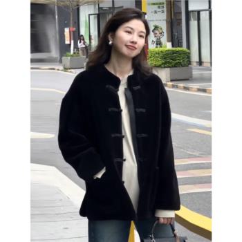 新中式高階赫本風寬松別致獨特外套2025年冬季絲絨盤扣改良外搭女