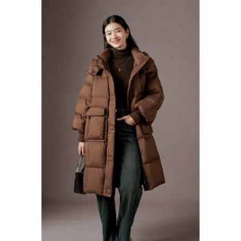 原形高蓬鬆白鵝絨羽絨服女中長款2024冬季新款加厚保暖外套鵝絨服