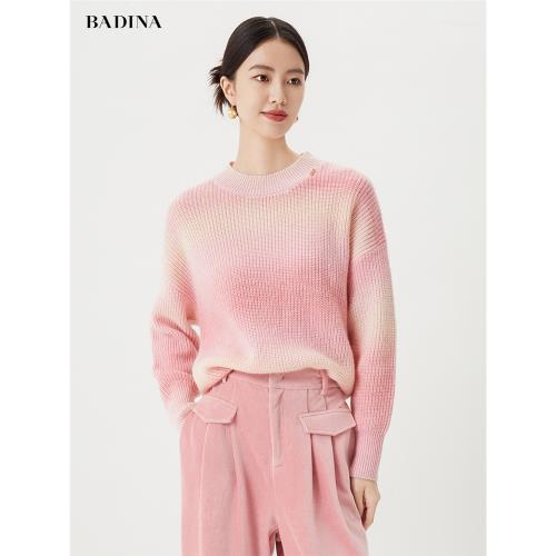 BADINA芭蒂娜羊毛針織衫女冬季新款多巴胺漸變暈染慵懶風毛衣
