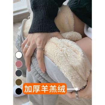 羊羔絨運動褲女加絨秋冬2024新款束腳加厚衛褲小個子外穿休閑褲子