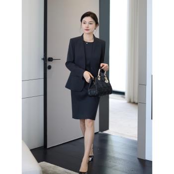 YSJX深灰色西裝連衣裙2025秋季小個子氣質正式場合套裝女兩件套