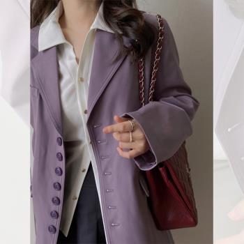 紫色加厚西裝外套女高級感秋冬季2024新款小個子高階感修身小西服