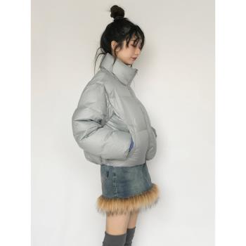 innomoood 銀灰立領短款極簡廓形白鴨絨羽絨服麵包加厚保暖冬外套