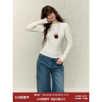 ELEVEN SLEEP春秋內搭白色打底衫女百搭簡約長袖T恤修身顯瘦上衣