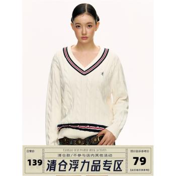 Ariseism 美式復古加厚V領寬松長袖針織毛衣女2025春秋新款上衣