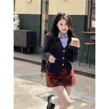美式學院風開衫chic甜辣裙小套裝韓劇女主穿搭三件套韓系制服秋冬
