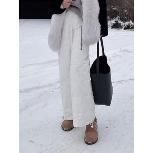 羽絨褲女外穿2024新款直筒可抽繩網紅洋氣歐貨九分白鵝絨冬天褲子