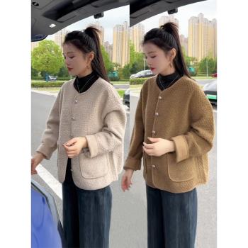 小香風皮毛一體外套女秋冬新款安哥拉紅高級感漂亮超好看爆款上衣