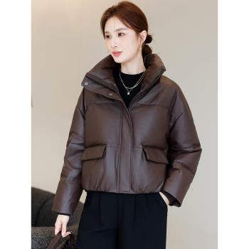 海寧真皮羽絨服女2024新款秋冬品牌小個子皮衣加絨綿羊皮外套短款