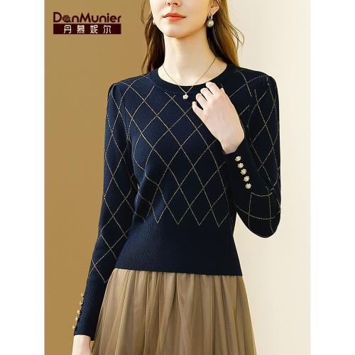 丹慕妮爾法式亮絲針織衫女春秋新款氣質打底衫百搭長袖上衣