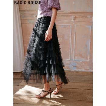 Basic House/百家好法曼lady高腰蓬蓬蛋糕裙時髦百搭半身裙女夏季
