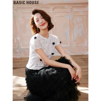 Basic House/百家好烏峰之韻高腰公主蛋糕裙長款A字半身裙女夏季