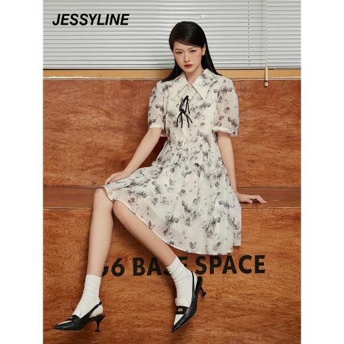 2折特賣款 jessyline杰茜萊夏季時尚印花修身高級感顯瘦連衣裙女
