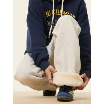 羊羔絨防寒外穿棉褲女冬季加絨加厚衛褲潮牌寬松情侶裝保暖直筒褲