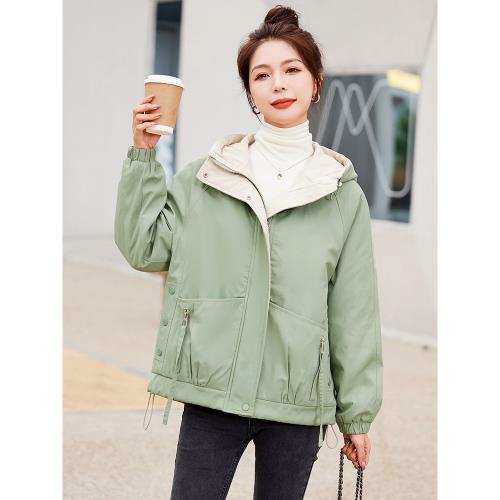 工裝加絨外套女棉衣韓版寬松2025年新款冬季學生短款拼色連帽棉服