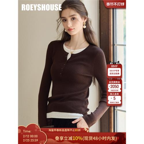 羅衣高級桑蠶絲毛衣女2025春季新款山羊絨假兩件打底針織衫11253