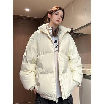 復古純色90白鴨絨羽絨服女冬季2025新款潮牌情侶保暖麵包服厚外套