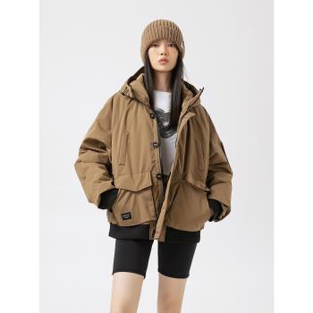 復古機能風90灰鴨絨工裝羽絨服女冬季潮牌設計感情侶加厚連帽外套