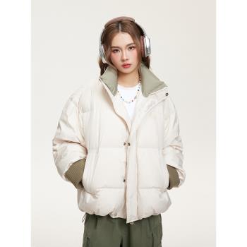 日系復古簡約輕薄羽絨服女2023冬季小個子寬松休閑加厚麵包服外套