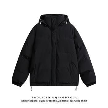 黑色可拆卸帽子連帽棉服外套女冬季韓版潮牌休閑情侶保暖棉衣棉襖