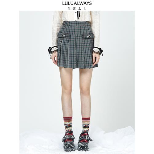 LULUALWAYS我愛露露OL學院風格紋百褶半身裙復古職業A字短裙