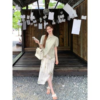 【6折寵粉 售完不補】馬西西新中式旗袍兩件套裝女夏大碼上衣半裙