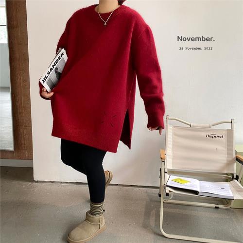 MY5727黑紅綠杏純色貂絨毛衣