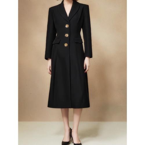 商場同款2025冬季新款經典黑色懷舊風尚桑蠶絲里料風衣5C34307550